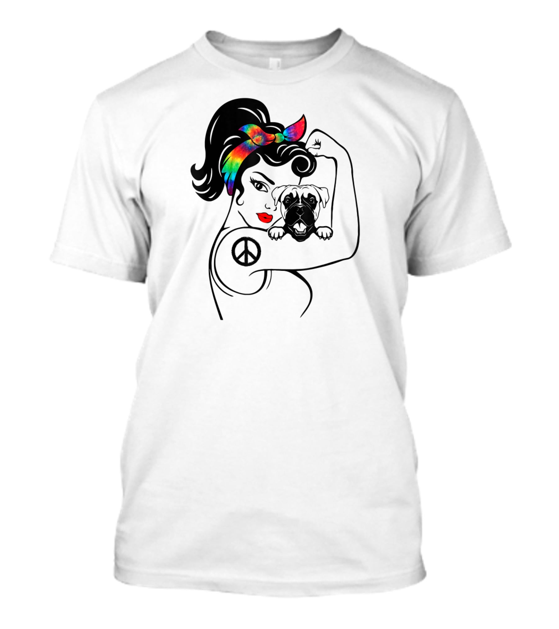 Peace Symbol Hippie Boxer Mom And Dog Lovers Retro T-Shirt