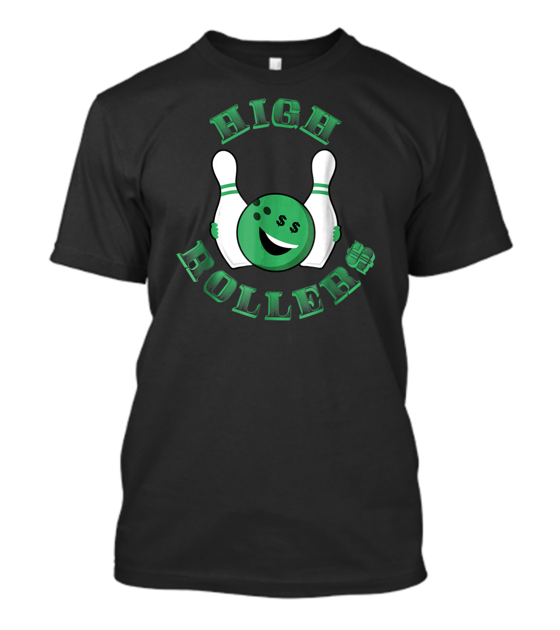 High Rollers Bowling Smiley Face With Dollar Signs And Pins T-Shirt