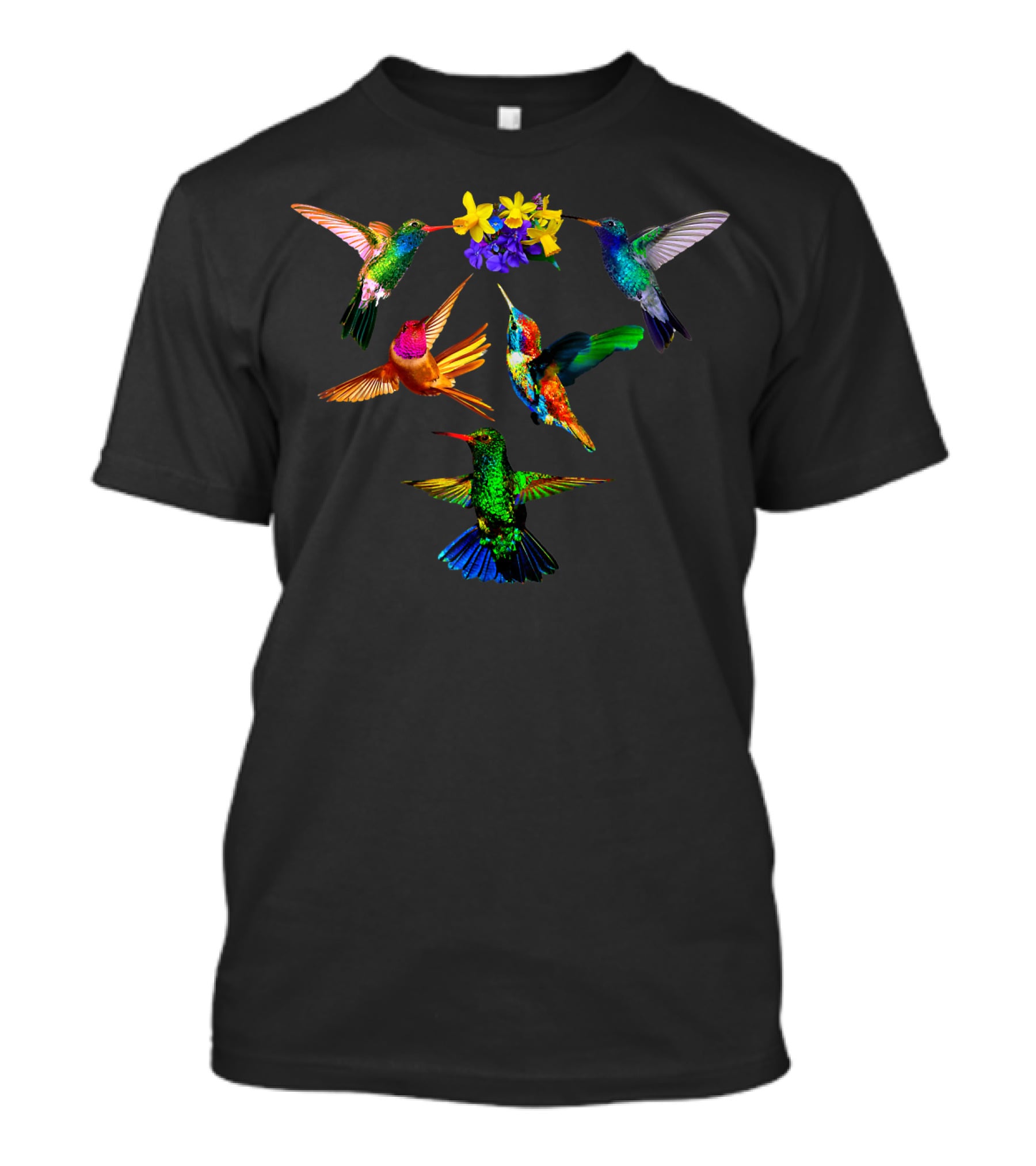 Hummingbird Lovers Colorful Birds With Flowers T-Shirt