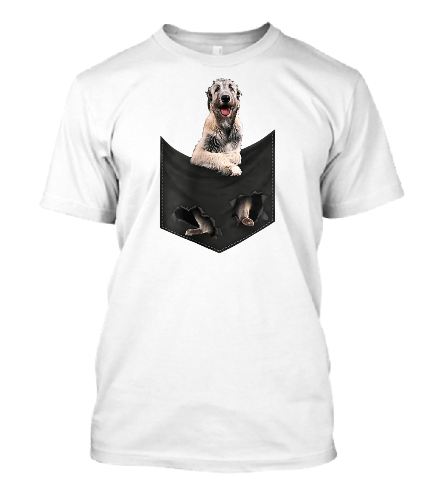 Irish Wolfhound Dog Poking Out Of Pocket With Paws T-Shirt