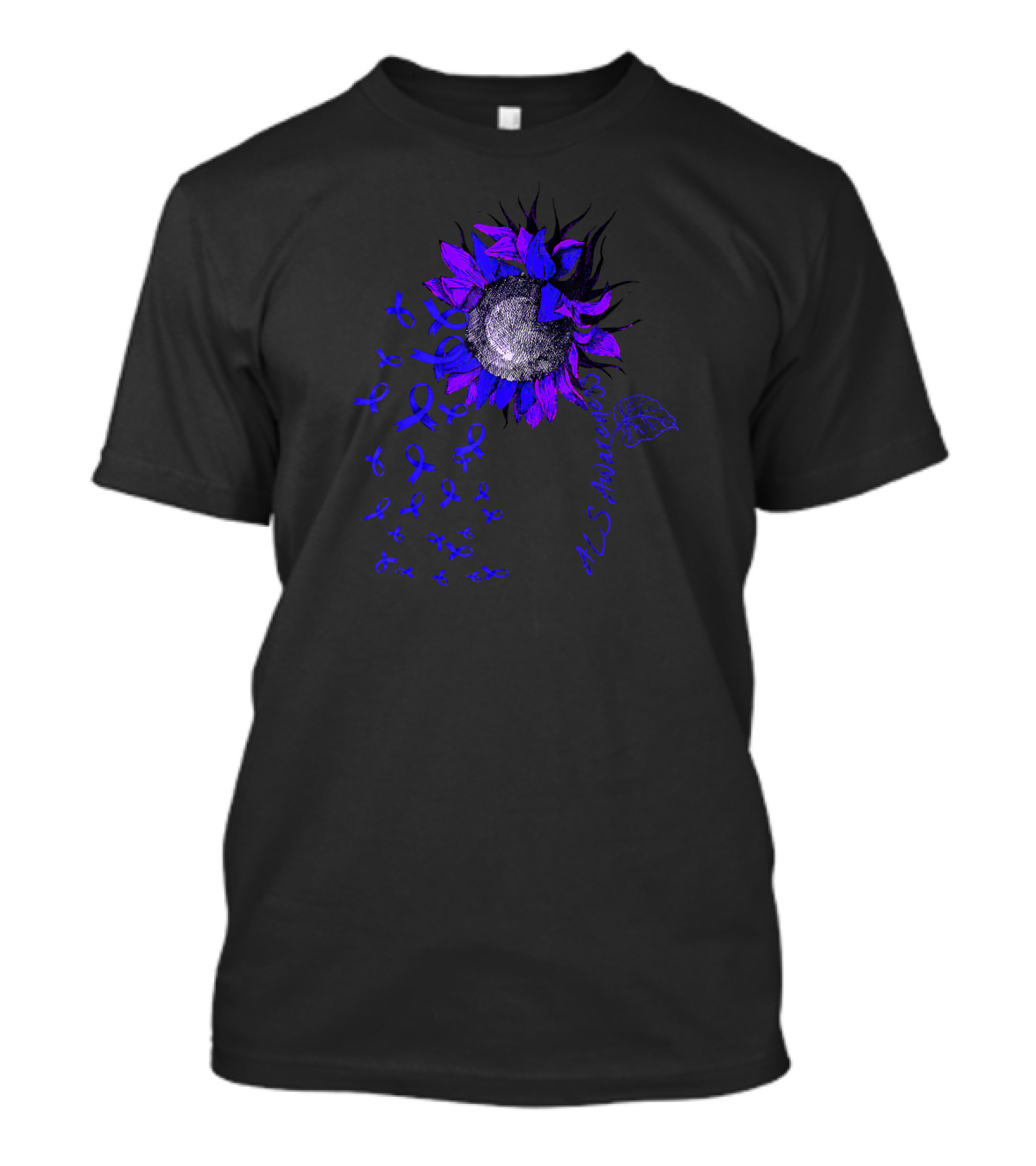 ALS Awareness Blue Sunflower With Ribbons T-Shirt