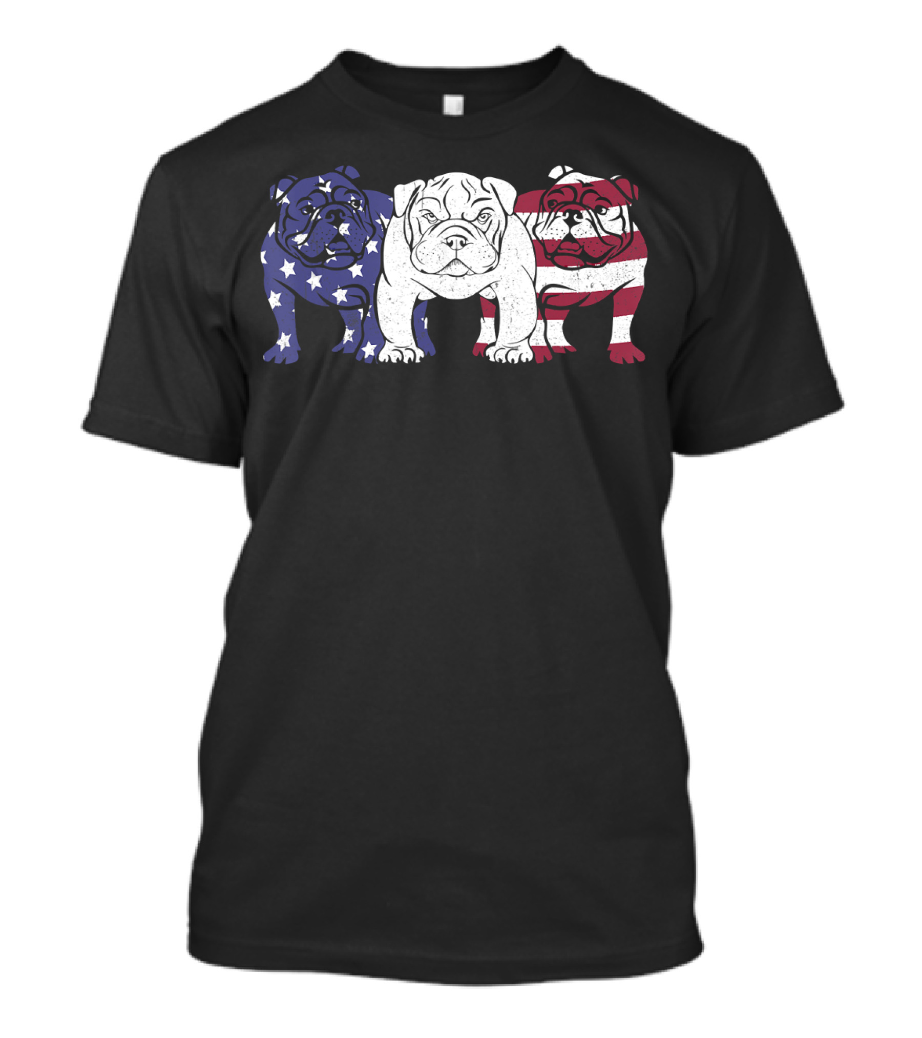 Unique Bulldog Trio American Flag T-Shirt