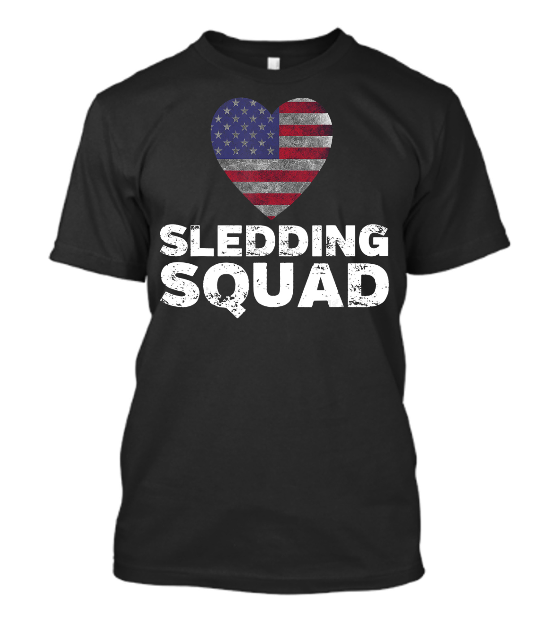 USA Flag Heart Sledding Squad Team T-Shirt