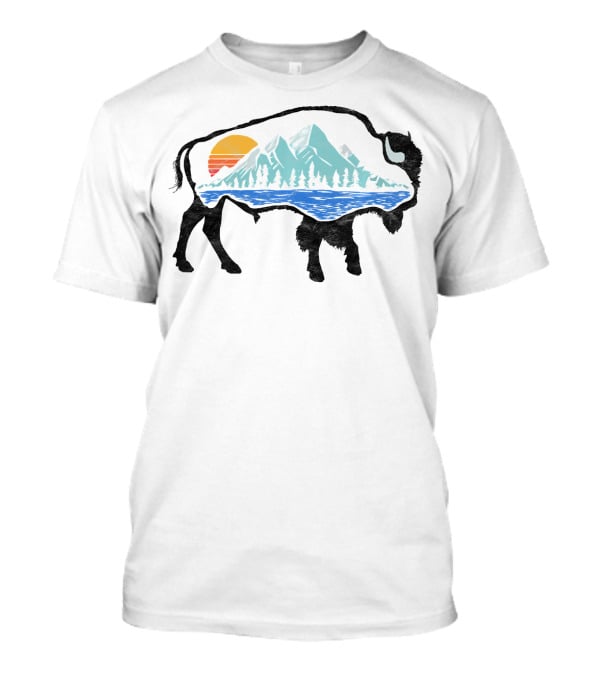 Vintage National Park Landscape Bison Mountain Sunset T-Shirt
