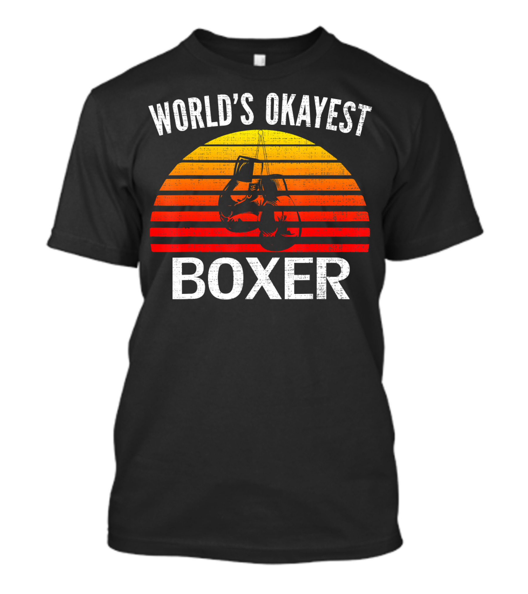 World's Okayest Boxer Vintage Funny Boxing Gloves Sunset T-Shirt