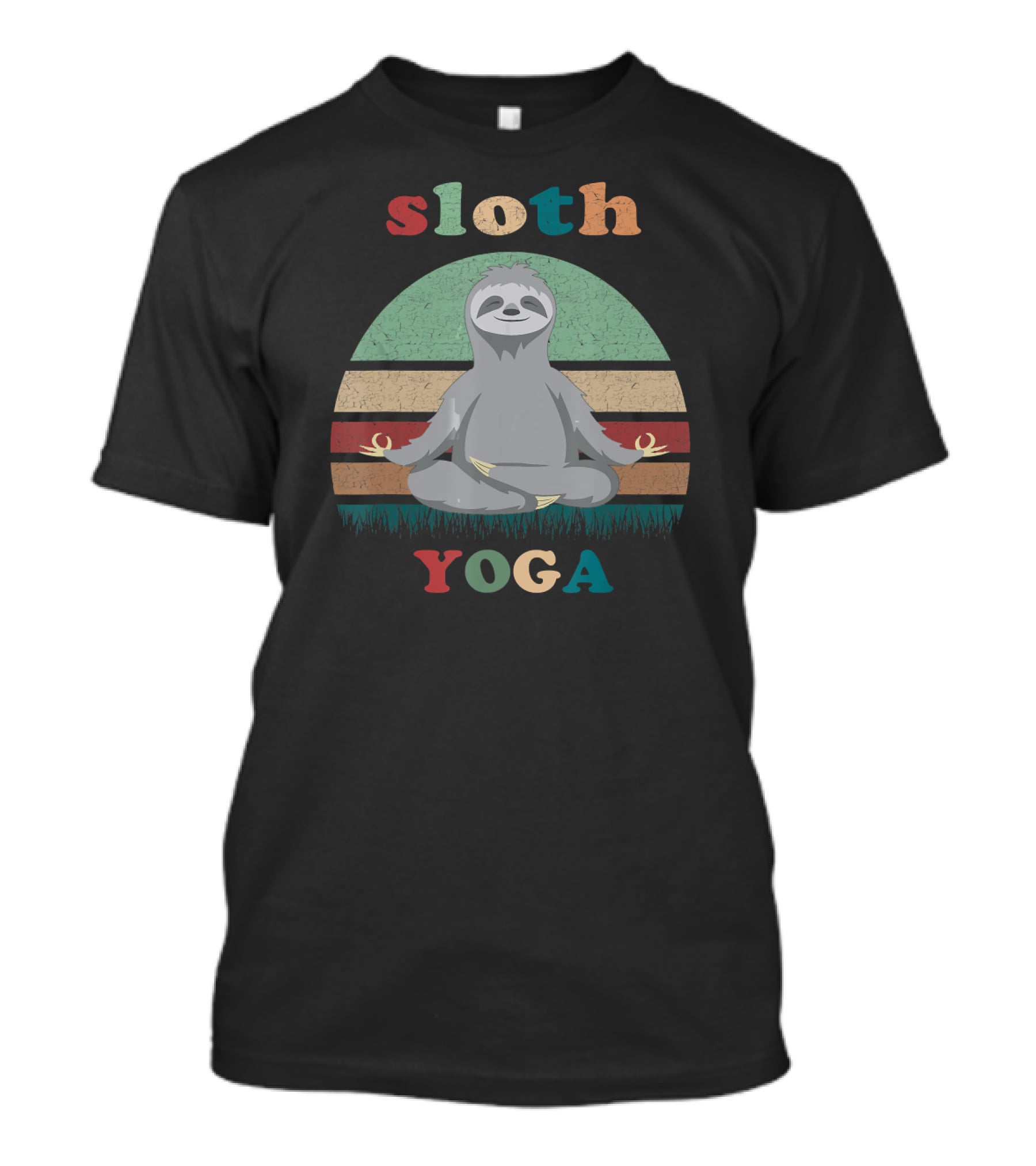 Sloth Yoga Vintage Retro Stripes Meditation Pose T-Shirt