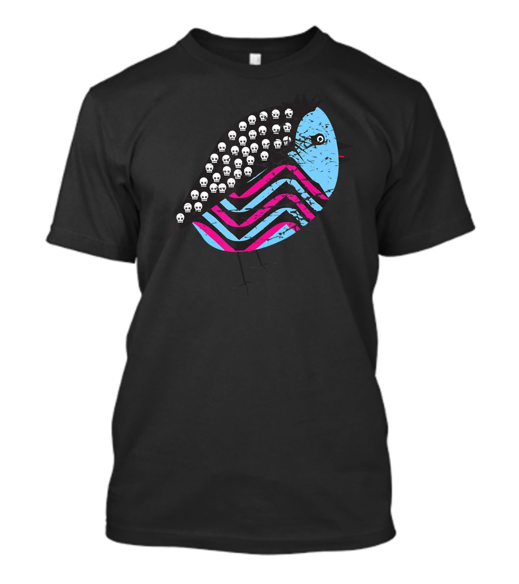 Weird Monster Tiny Bird With Skulls And Colorful Stripes T-Shirt