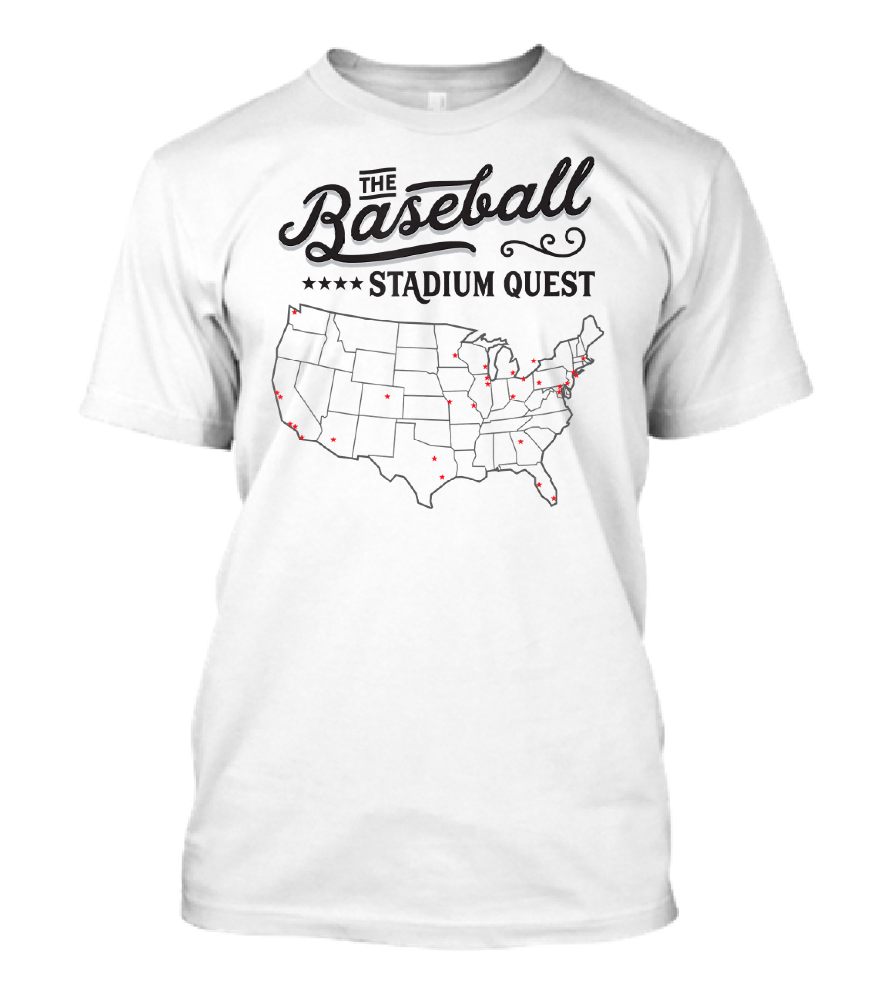 Baseball Stadium Quest Across America Map T-Shirt