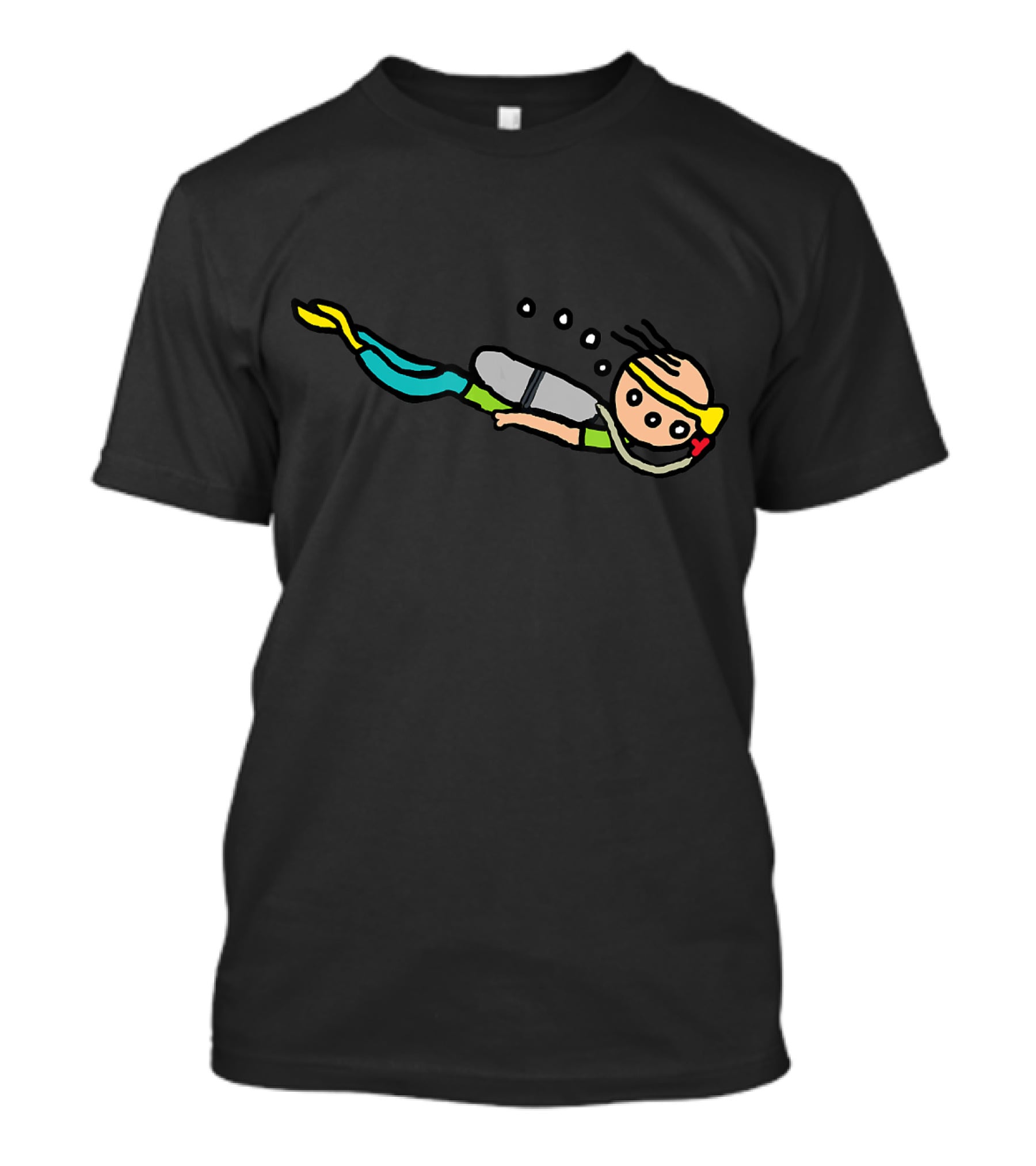 Scuba Diving Cartoon Character With Bubbles And Snorkeling Gear T-Shirt