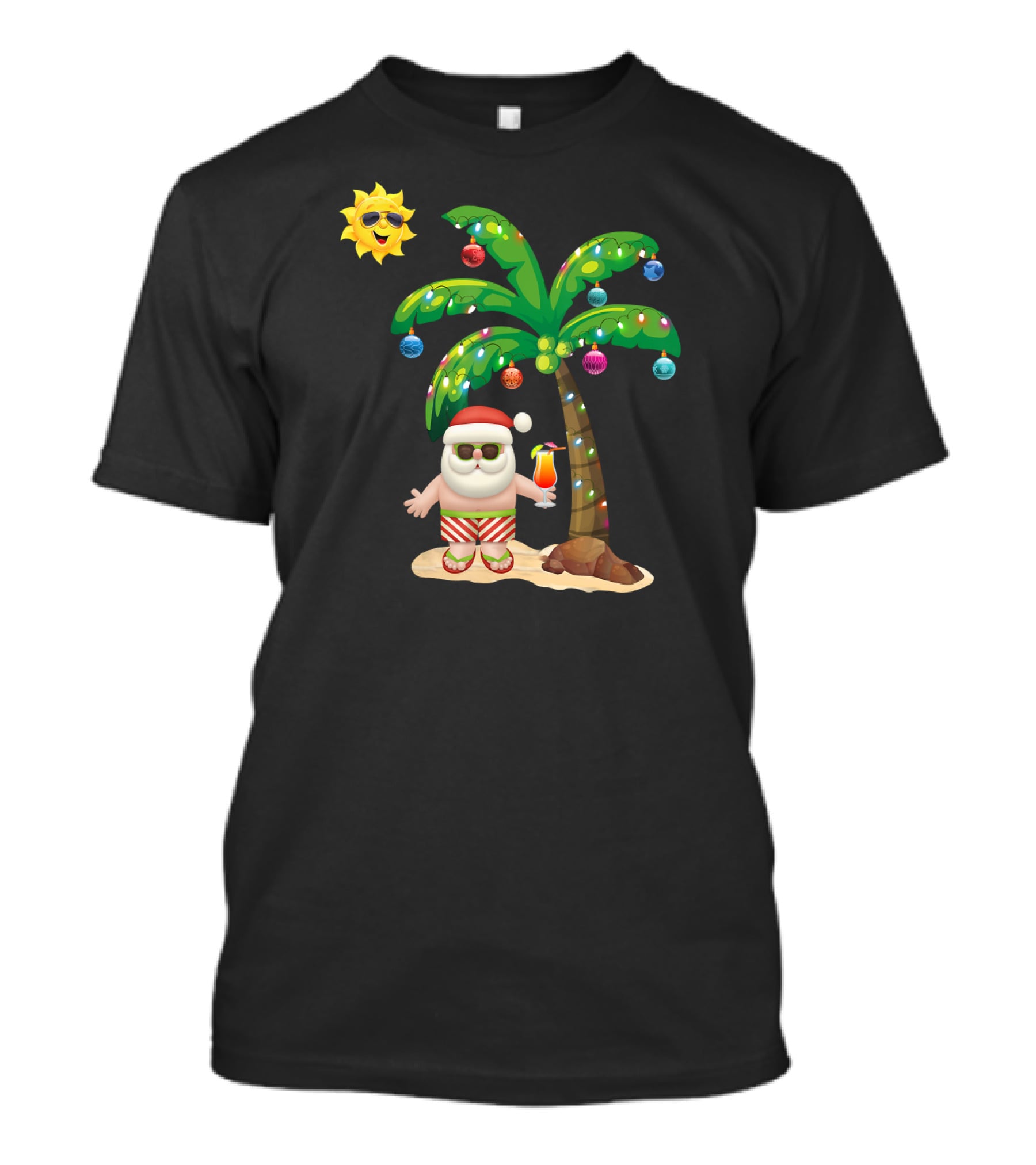 Summer Santa Claus Christmas Mele Tropical Palm Tree Festive Cocktail T-Shirt