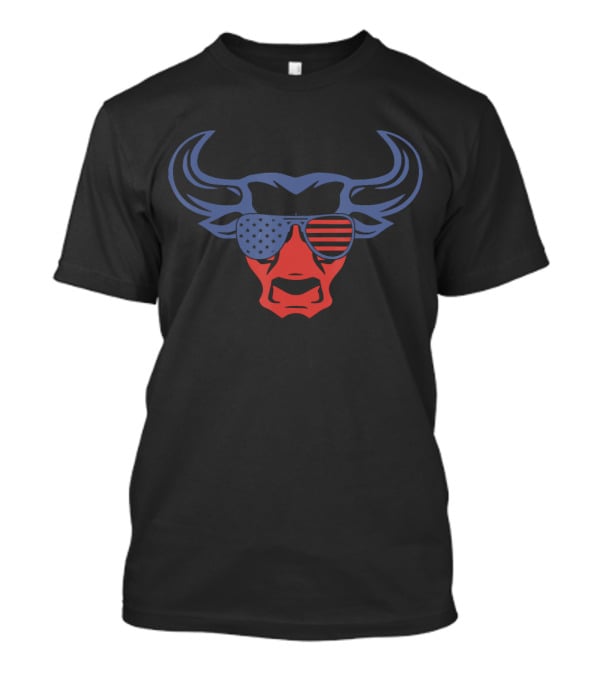 Patriotic American Rodeo Bull With Stars And Stripes Sunglasses T-Shirt