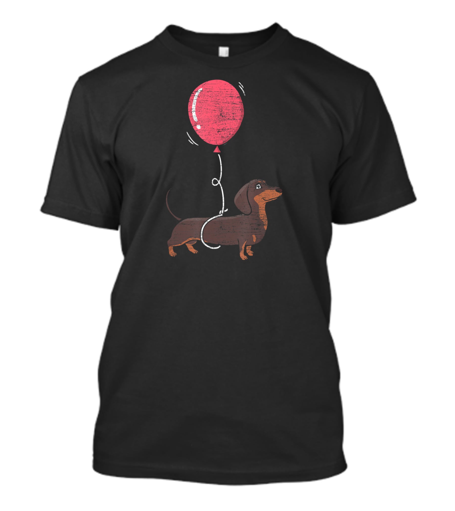Balloon Dachshund Sketch With Red Balloon And Brown Dog Balloon Dachshund T-Shirt