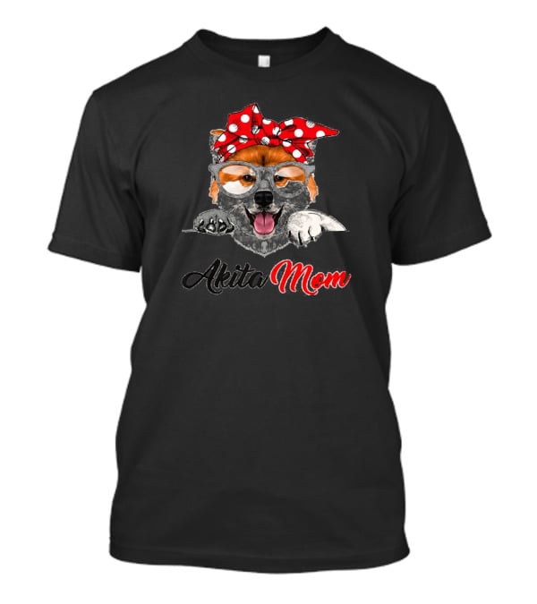 Akita Mom Funny Dog With Red Polka Dot Bow And Glasses T-Shirt