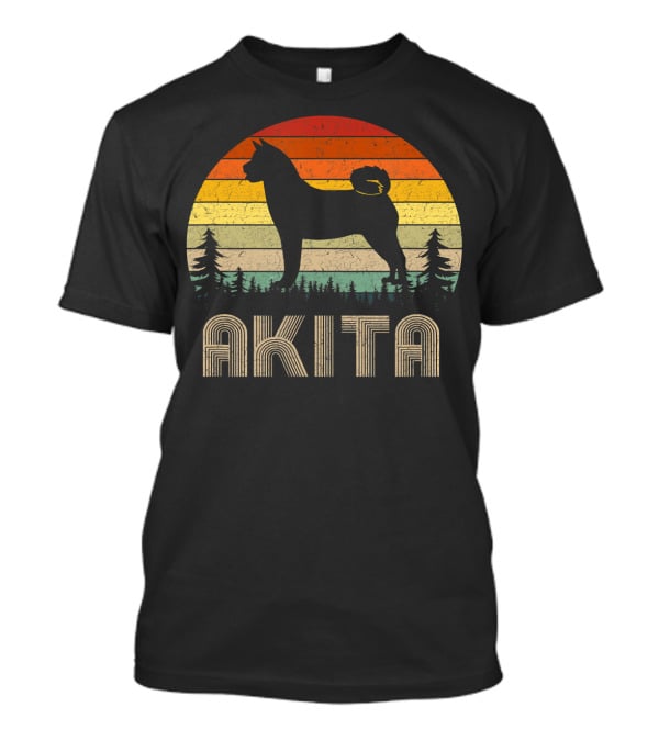 Akita Vintage Dog Retro 70's Forest Sunset T-Shirt