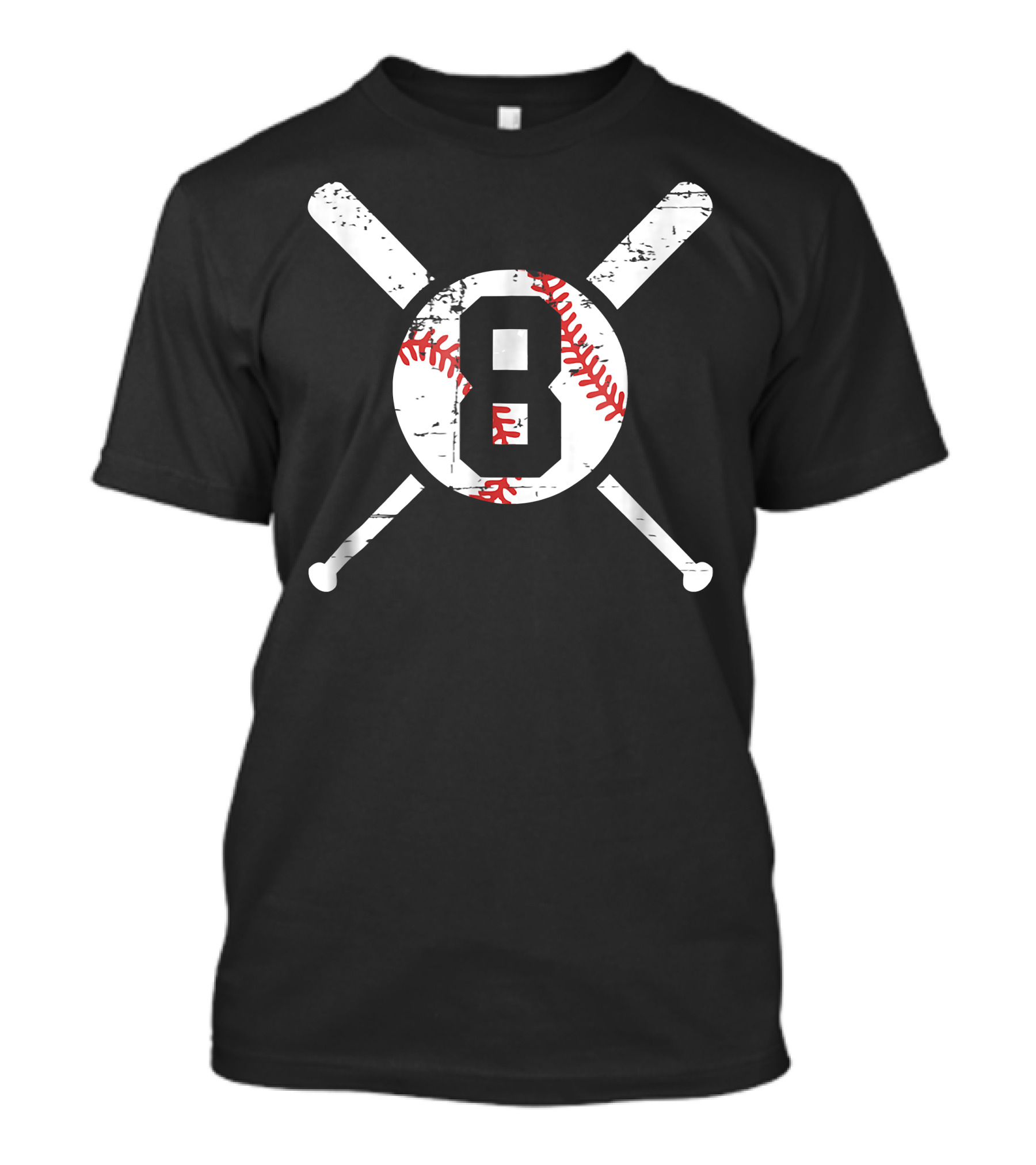 Baseball Number 8 Eight Distressed Crossed Bats T-Shirt