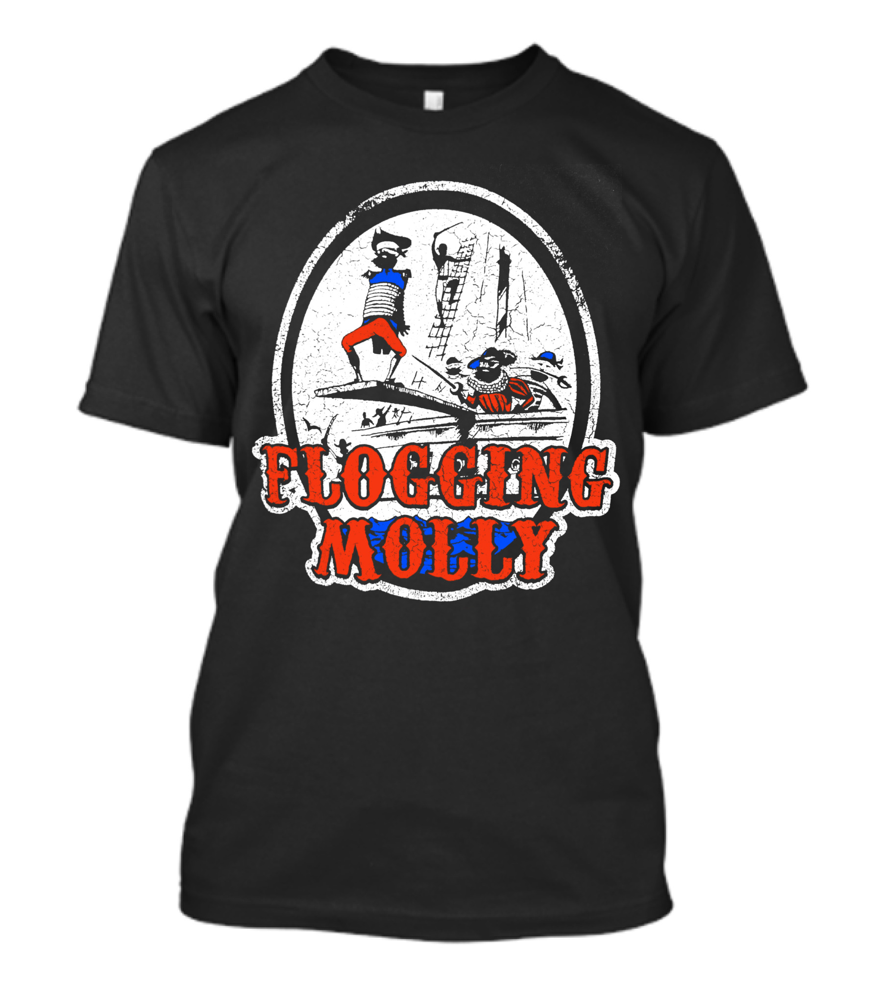 FLOGGING MOLLY Walk The Plank Pirate 7 Distressed Red And Blue T-Shirt