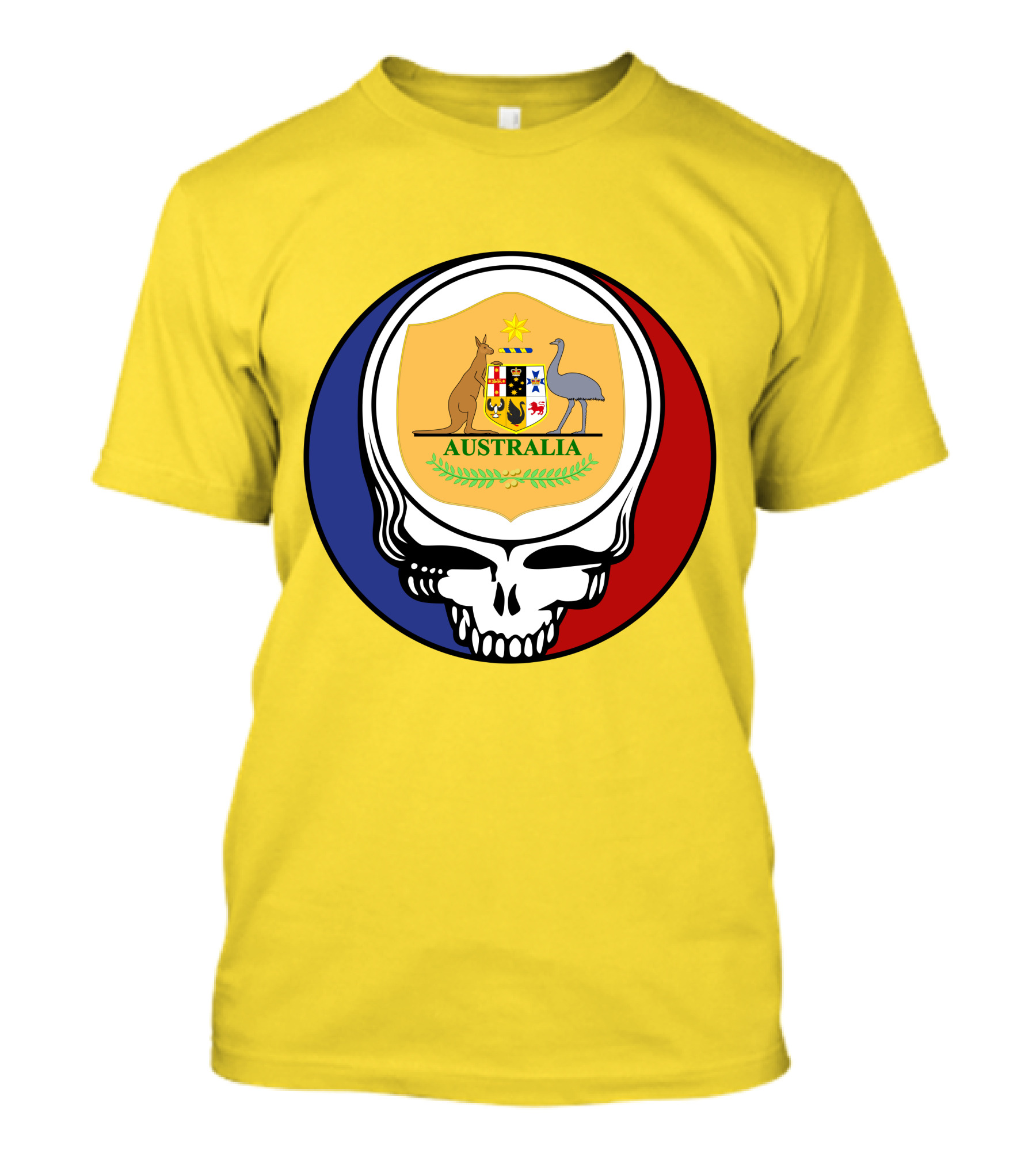 Australia National Football Team Grateful Dead Skull Emblem With Kangaroo And Emu Crest T-Shirt