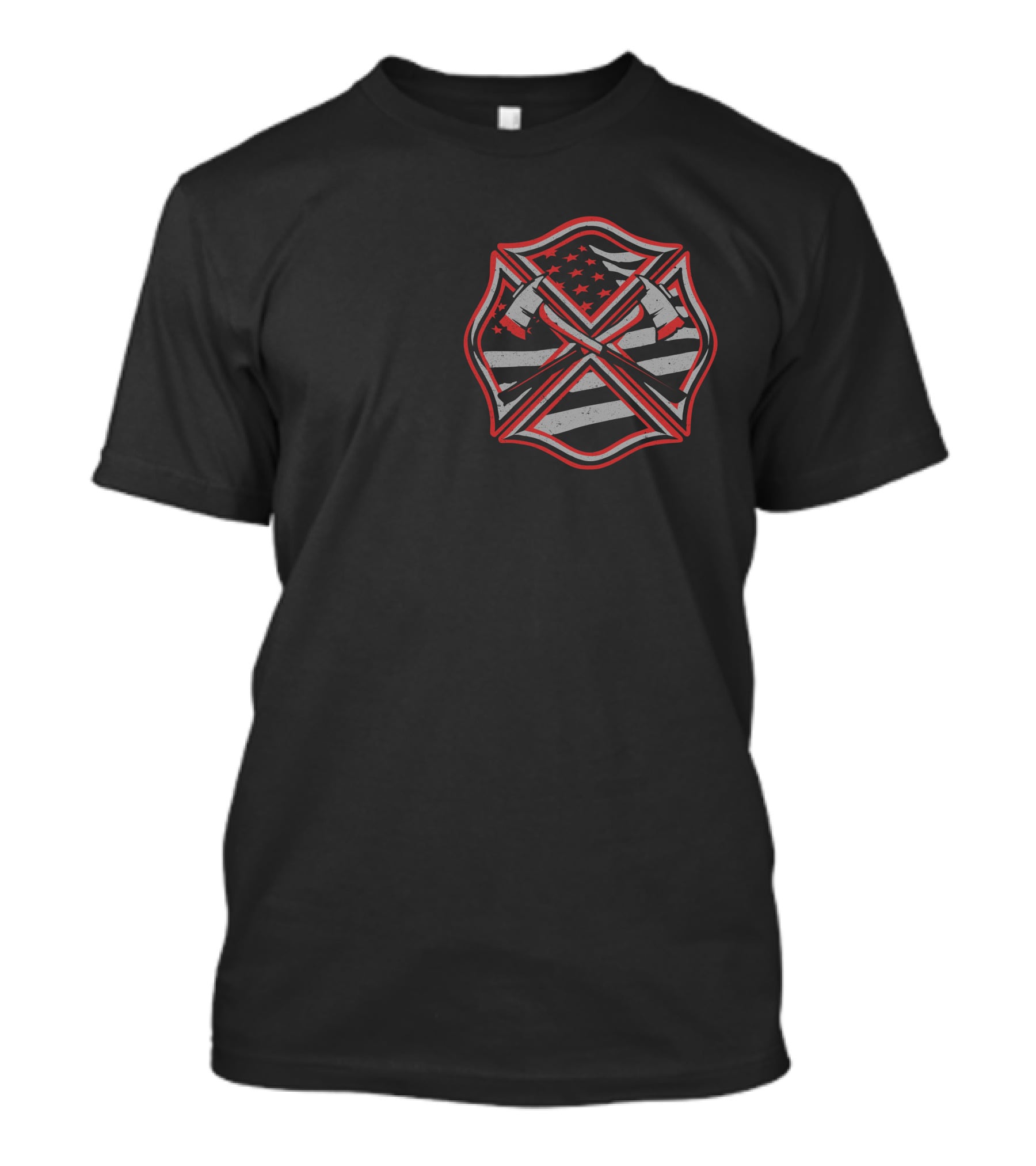 Red Thin Line Firefighter American Flag Maltese Cross T-Shirt