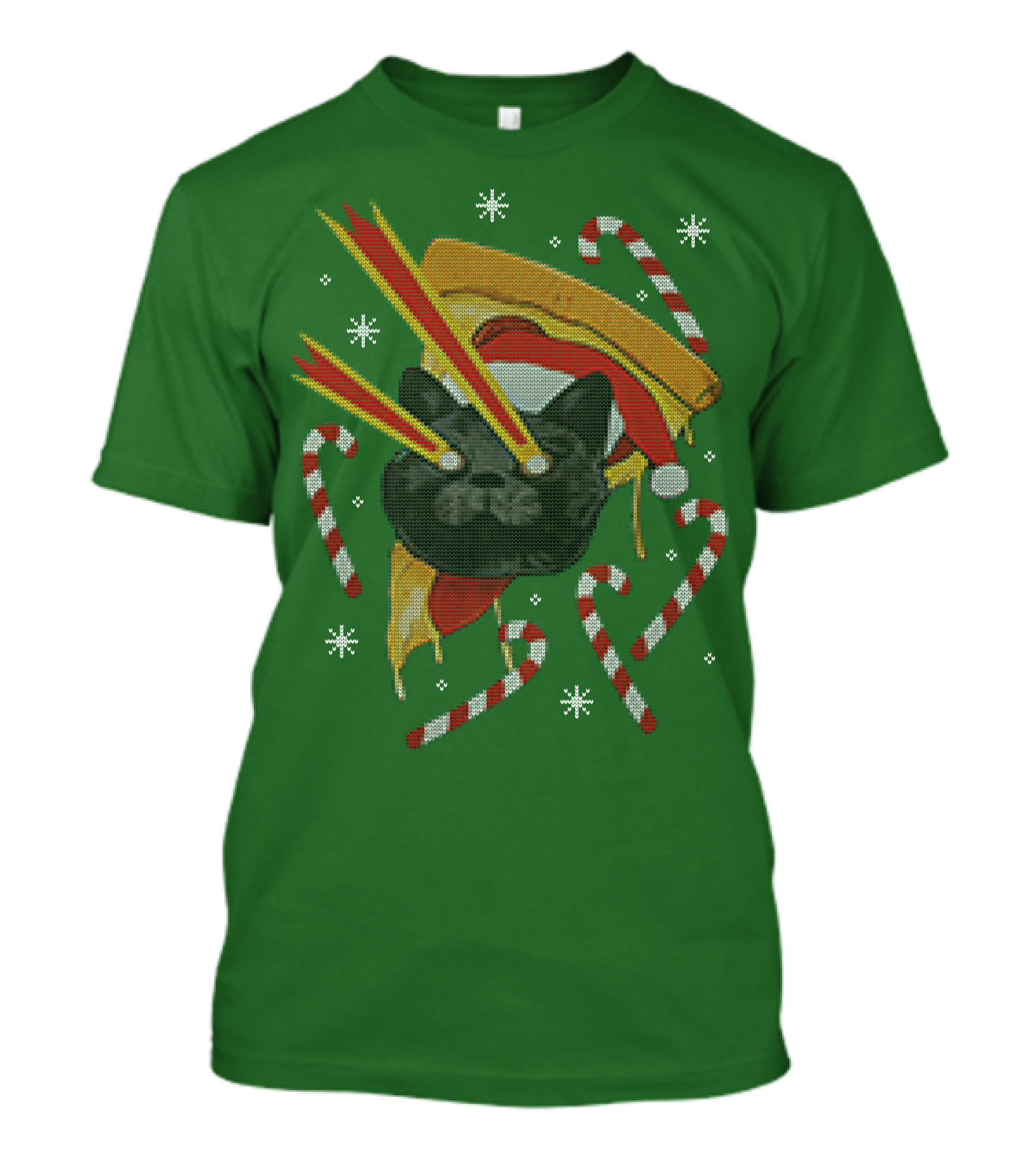 Drax Christmas Jumpers Cat Laser Eyes Christmas Pizza Candy Canes T-Shirt