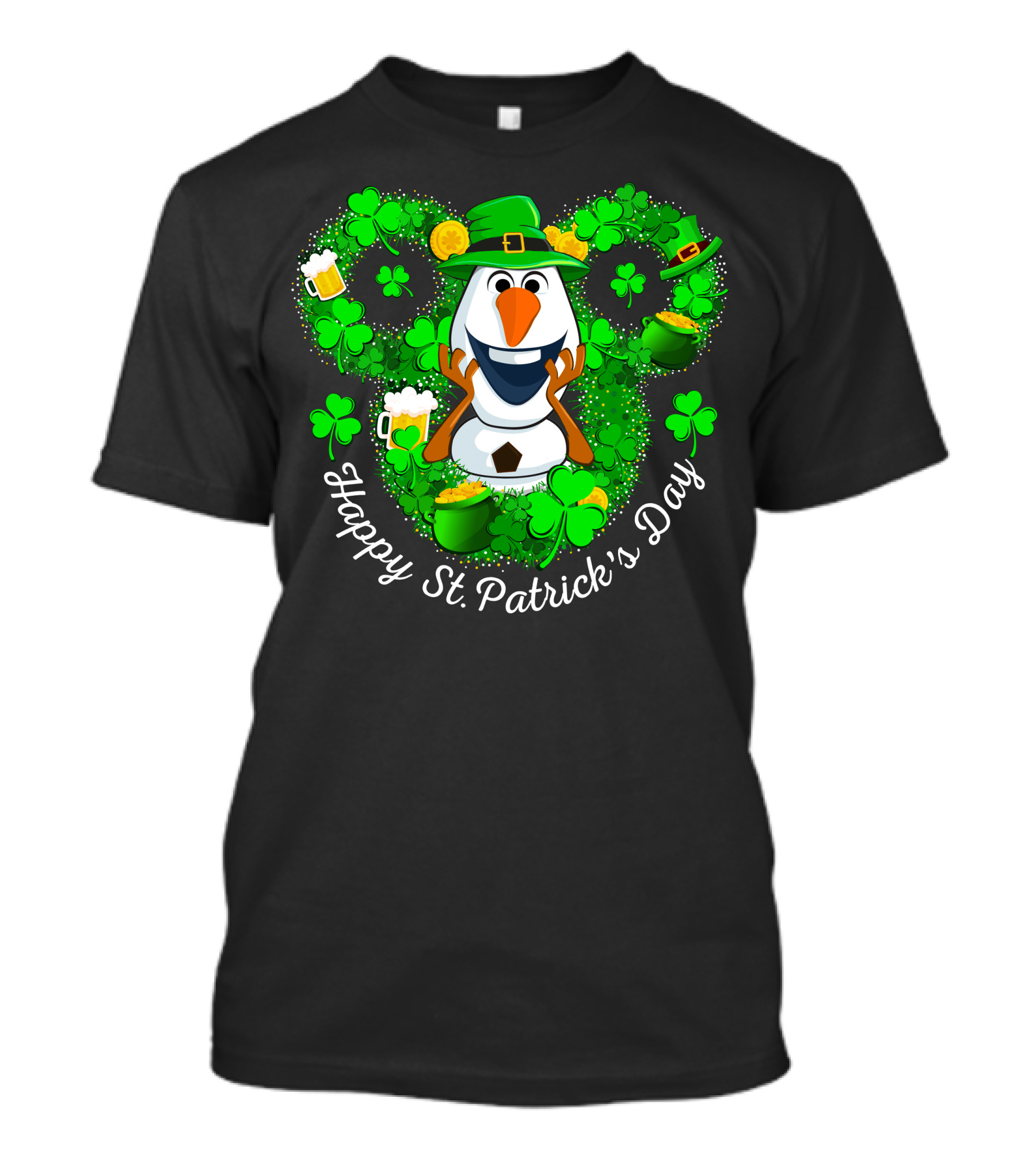 Happy St. Patrick's Day Olaf Clover Hat Beer T-Shirt