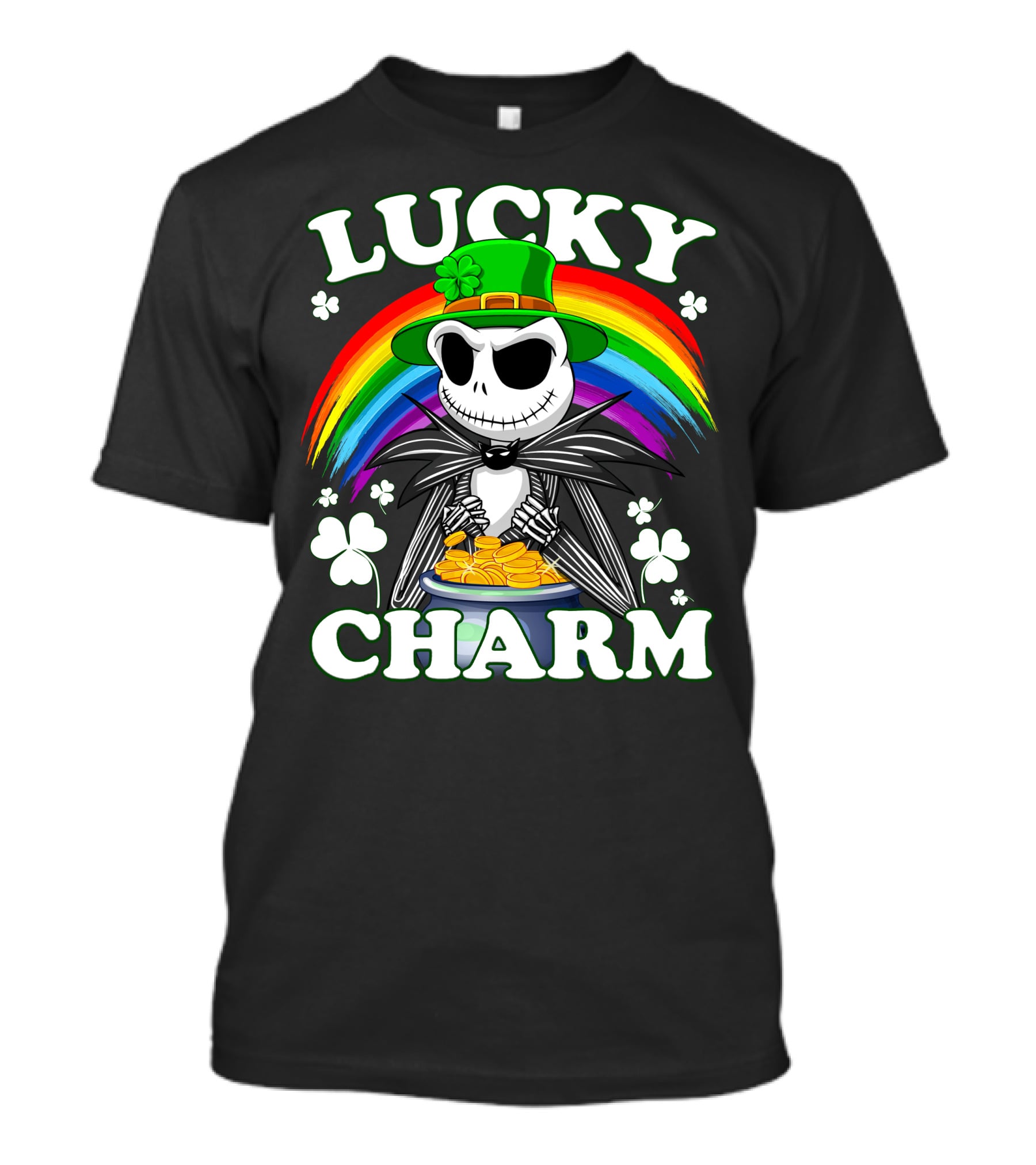 Lucky Charm Jack Skellington Rainbow Pot Of Gold T-Shirt