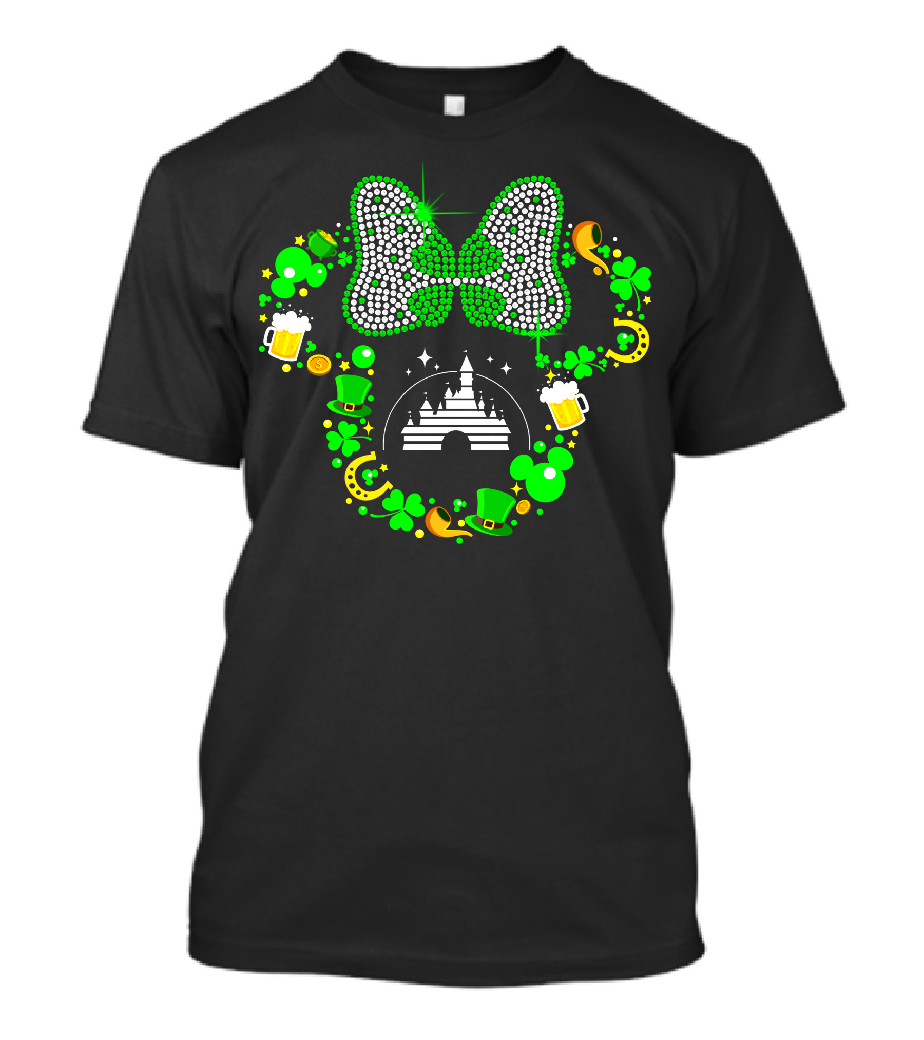 St. Patrick's Day Minnie Mouse Shamrock Castle Lucky Charm Party Bow T-Shirt