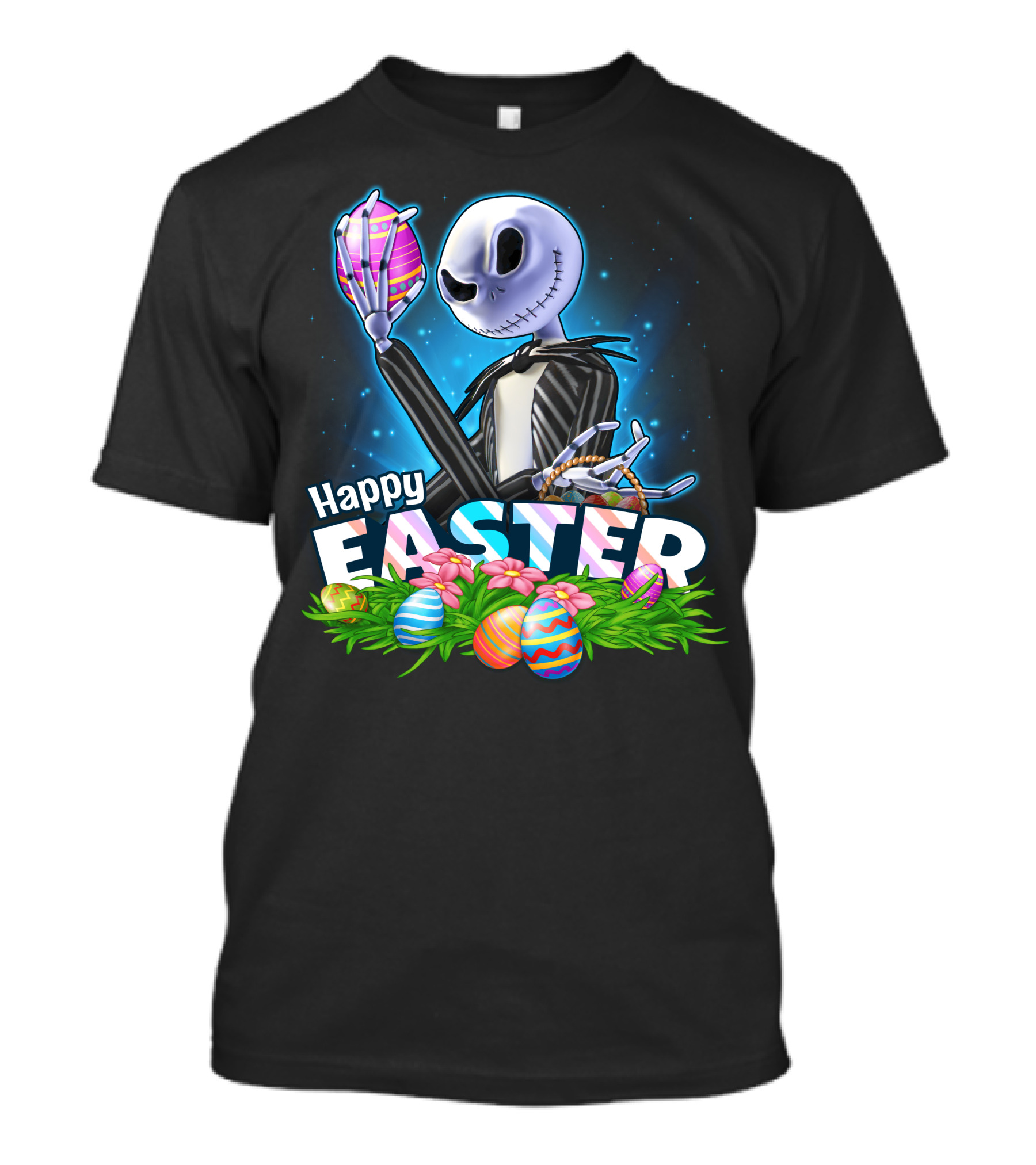 Jack Skellington Easter Celebration With Colorful Eggs And Flowers T-Shirt