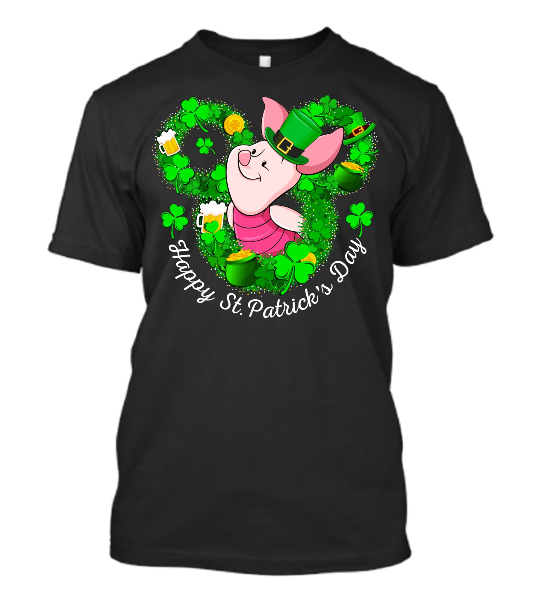 Happy St. Patrick's Day Piglet Shamrocks And Beer T-Shirt