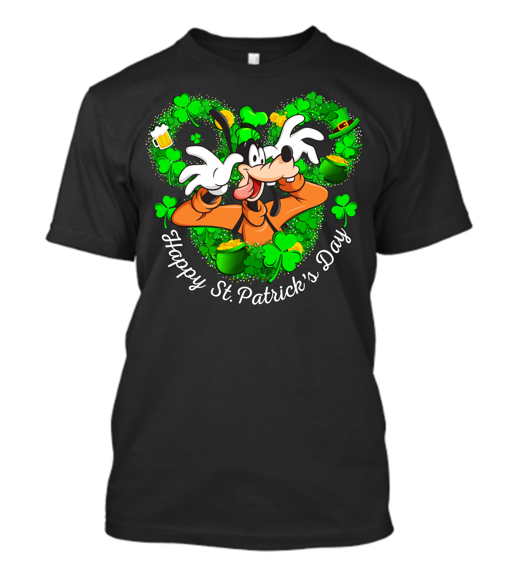 Goofy Happy St. Patrick's Day Shamrock Beer Mug Pot Of Gold T-Shirt