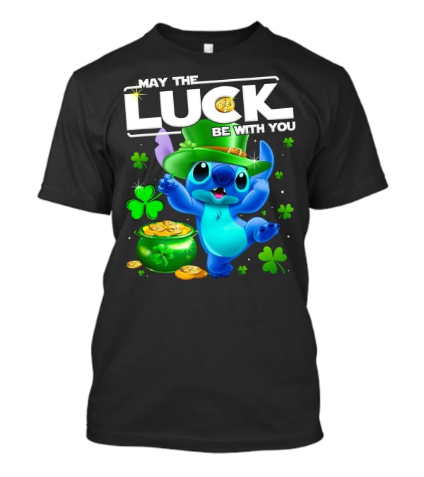 Stitch May The Luck Be With You Featuring Green Hat And Shamrocks T-Shirt