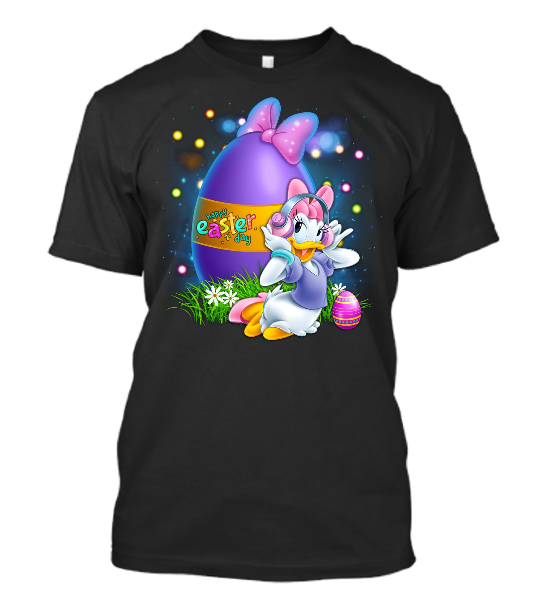 Daisy Duck Happy Easter Day Pink Bow Large Egg And Flowers T-Shirt