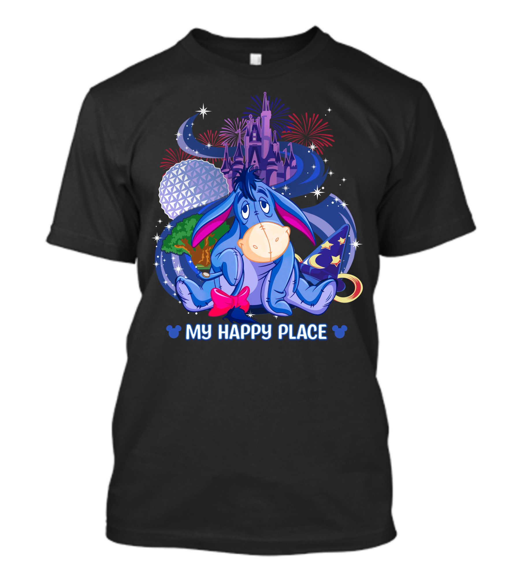 Eeyore My Happy Place Disney Castle Fireworks Epcot Mickey Ears T-Shirt