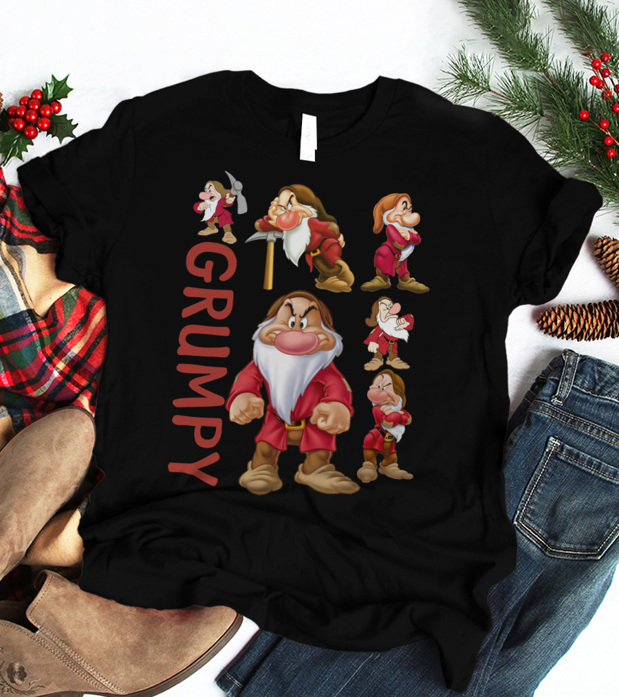 Grumpy Seven Dwarf Character Multiple Poses Classic Disney Mood T-Shirt
