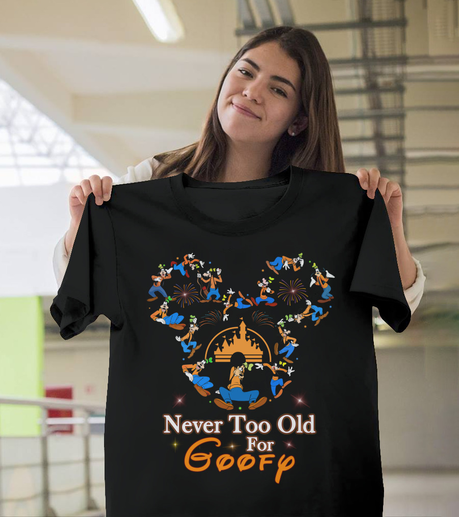 Never Too Old For Goofy Disney Castle Fireworks T-Shirt