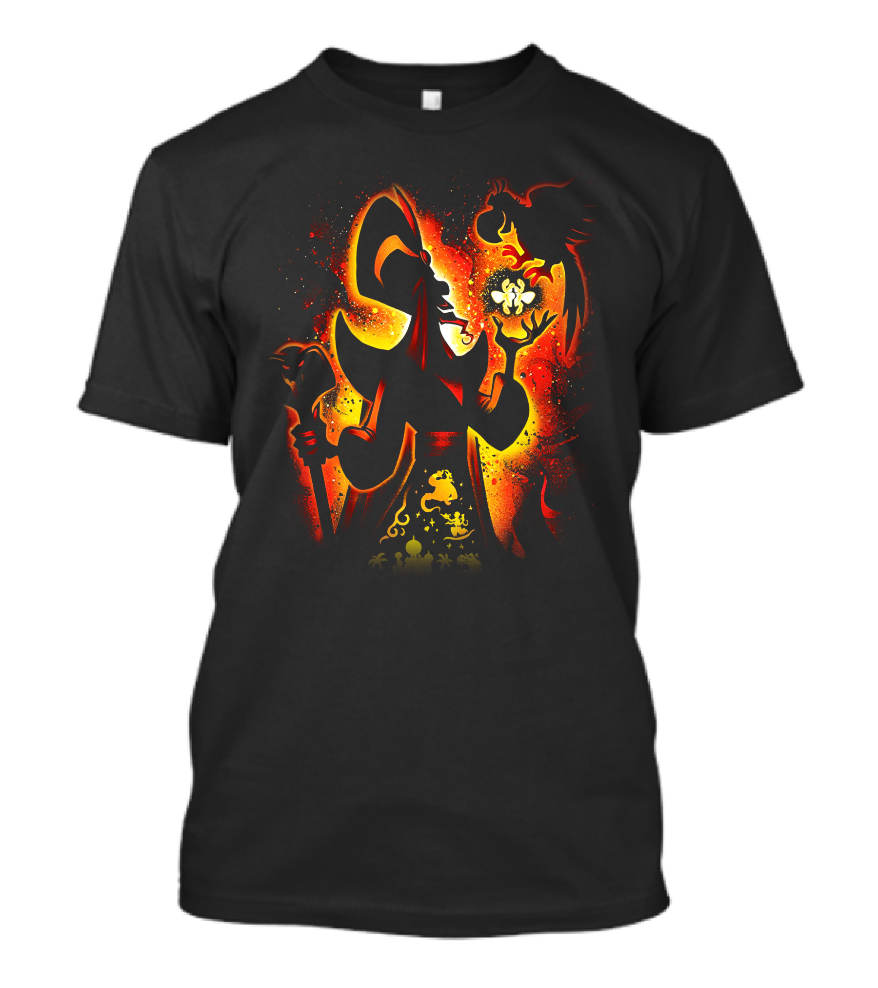Jafar Villain Silhouette With Genie Lamp And Parrot Magic Scene T-Shirt