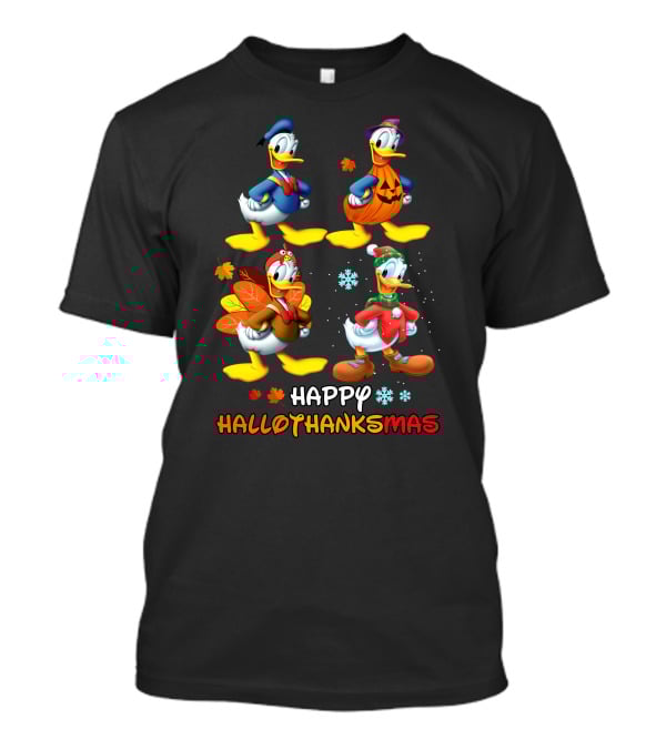 Happy Hallothanksmas Donald Duck Pumpkin Turkey Snowflakes T-Shirt
