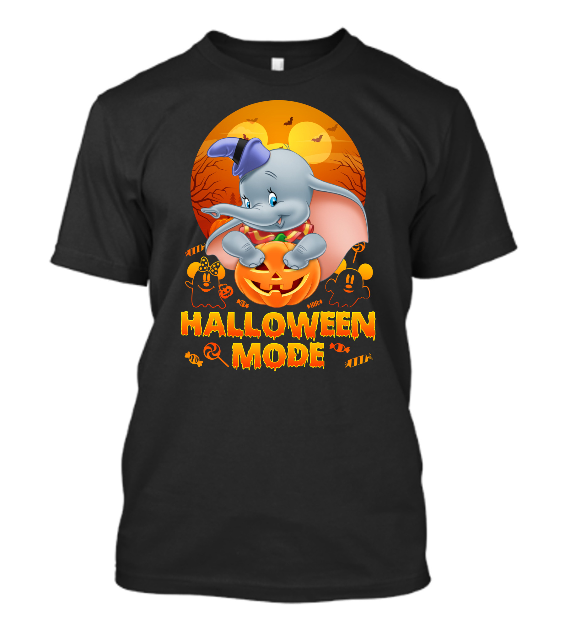 Dumbo Halloween Mode Pumpkin Ghosts Candy Bats Cartoon Magic T-Shirt