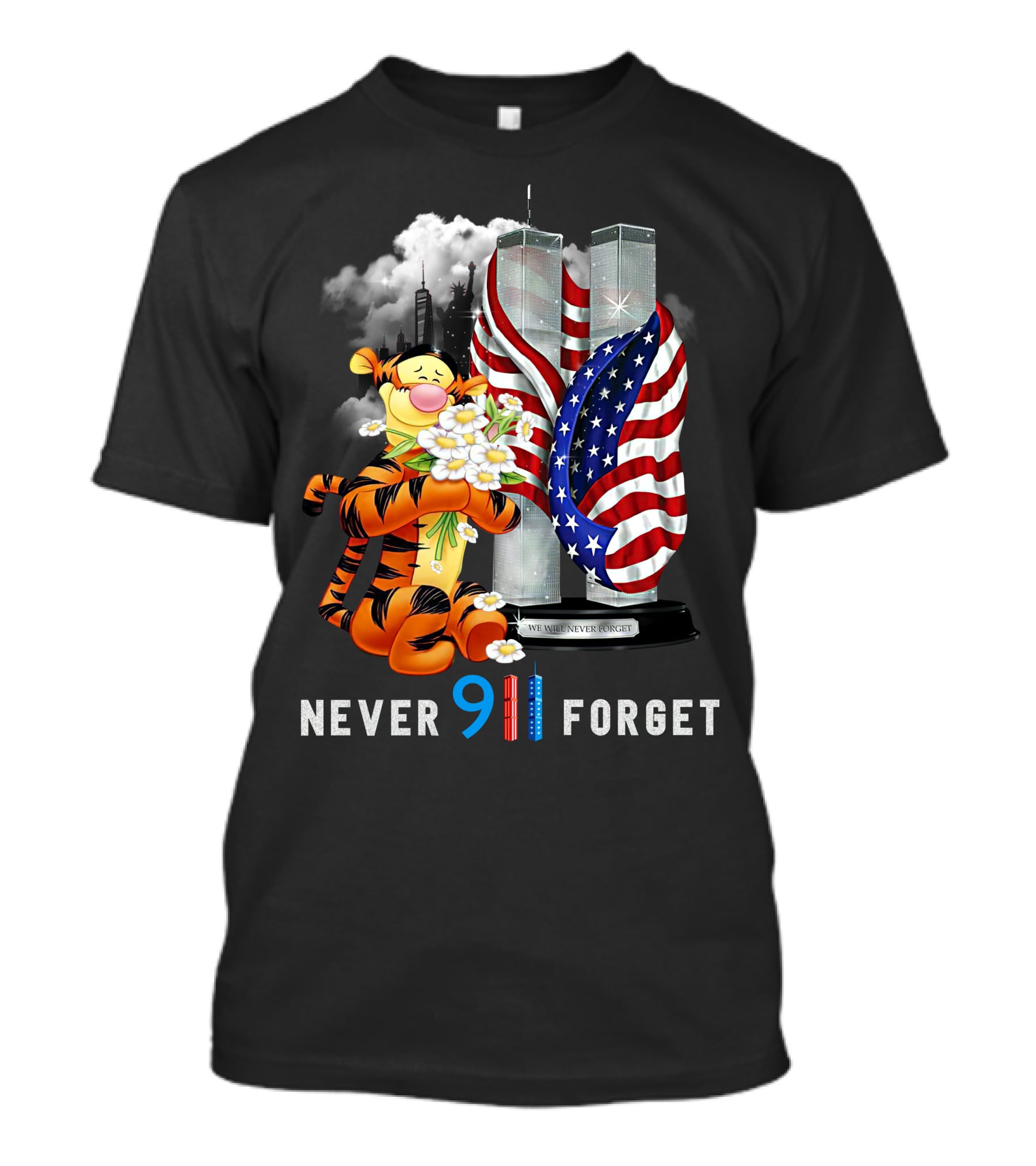 Tigger 9/11 Never Forget Twin Towers And American Flag T-Shirt