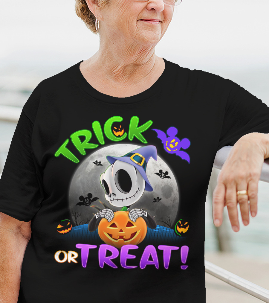 Trick Or Treat Jack Skellington Halloween Moon Bat Pumpkin T-Shirt