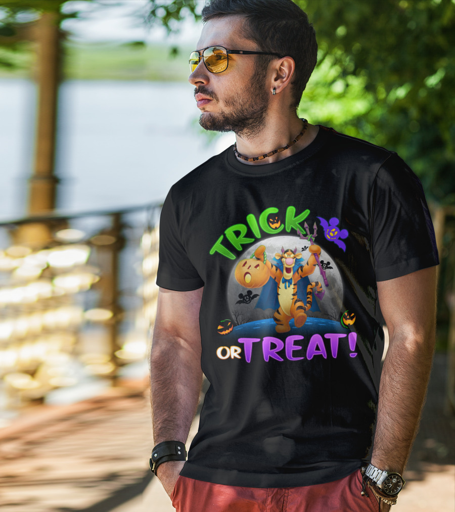 Trick Or Treat Tigger Disney Halloween Celebration With Pumpkins And Bat T-Shirt