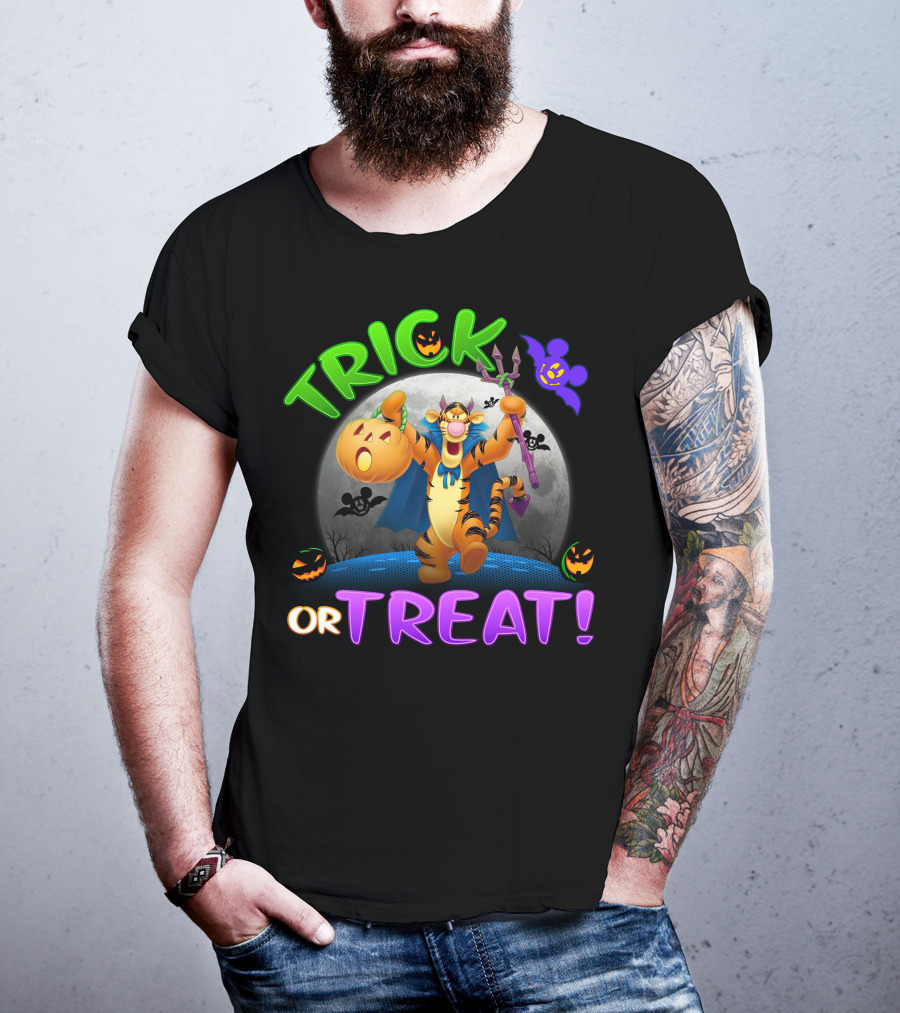 Trick Or Treat Tigger Disney Halloween Celebration With Pumpkins And Bat T-Shirt