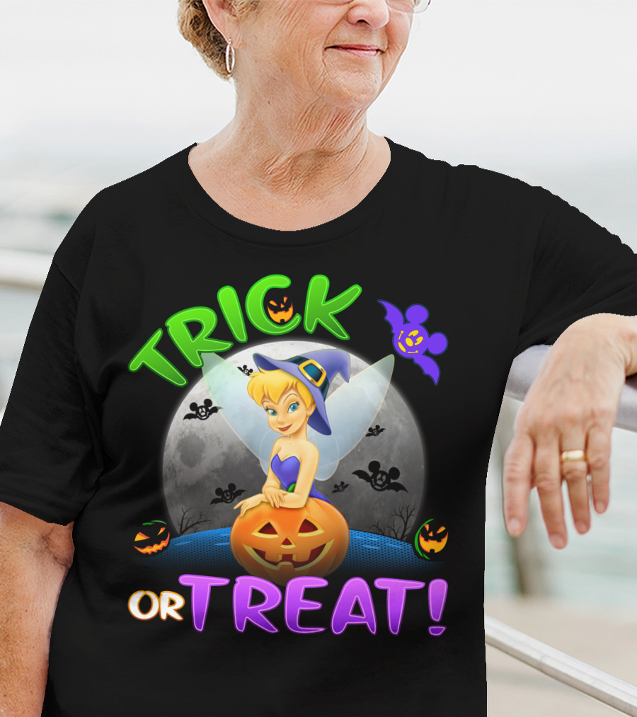 Trick Or Treat Tinker Bell Halloween Jack-O'-Lantern Moon Bat Mickey Ears T-Shirt