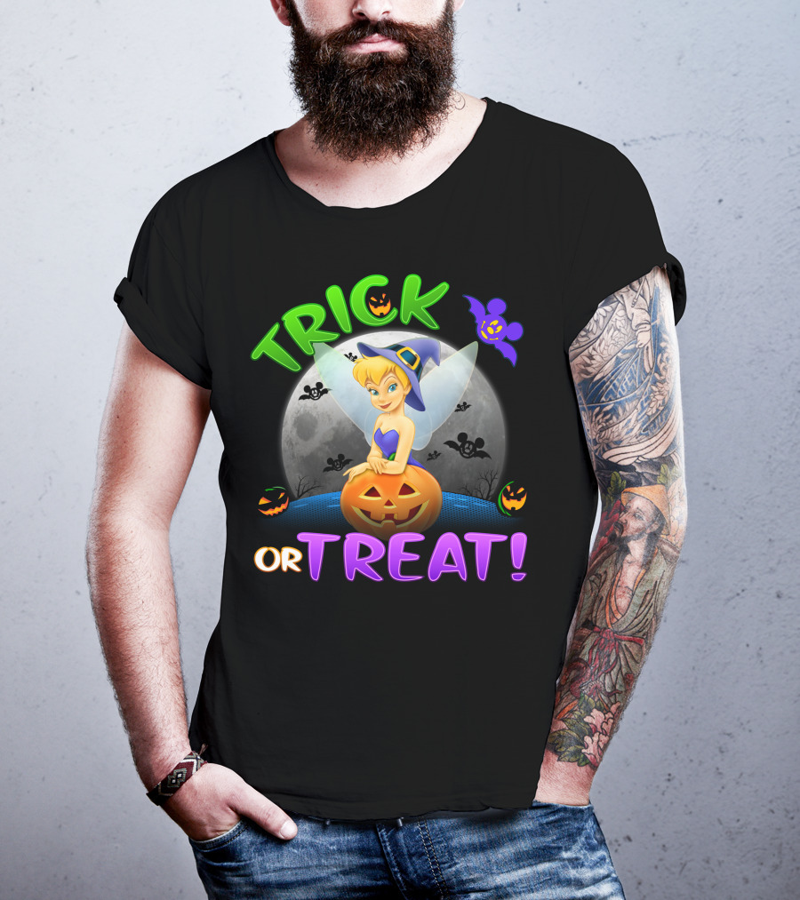 Trick Or Treat Tinker Bell Halloween Jack-O'-Lantern Moon Bat Mickey Ears T-Shirt