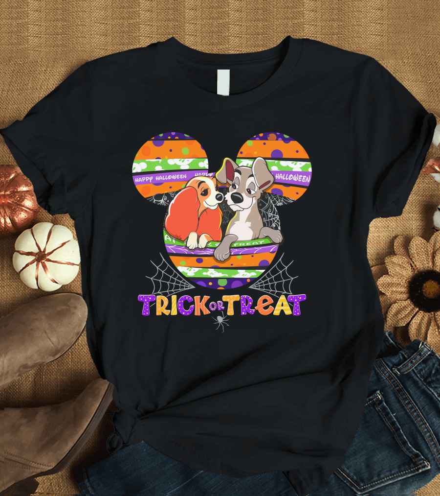 Lady And The Tramp Happy Halloween Trick Or Treat Mickey Ears T-Shirt