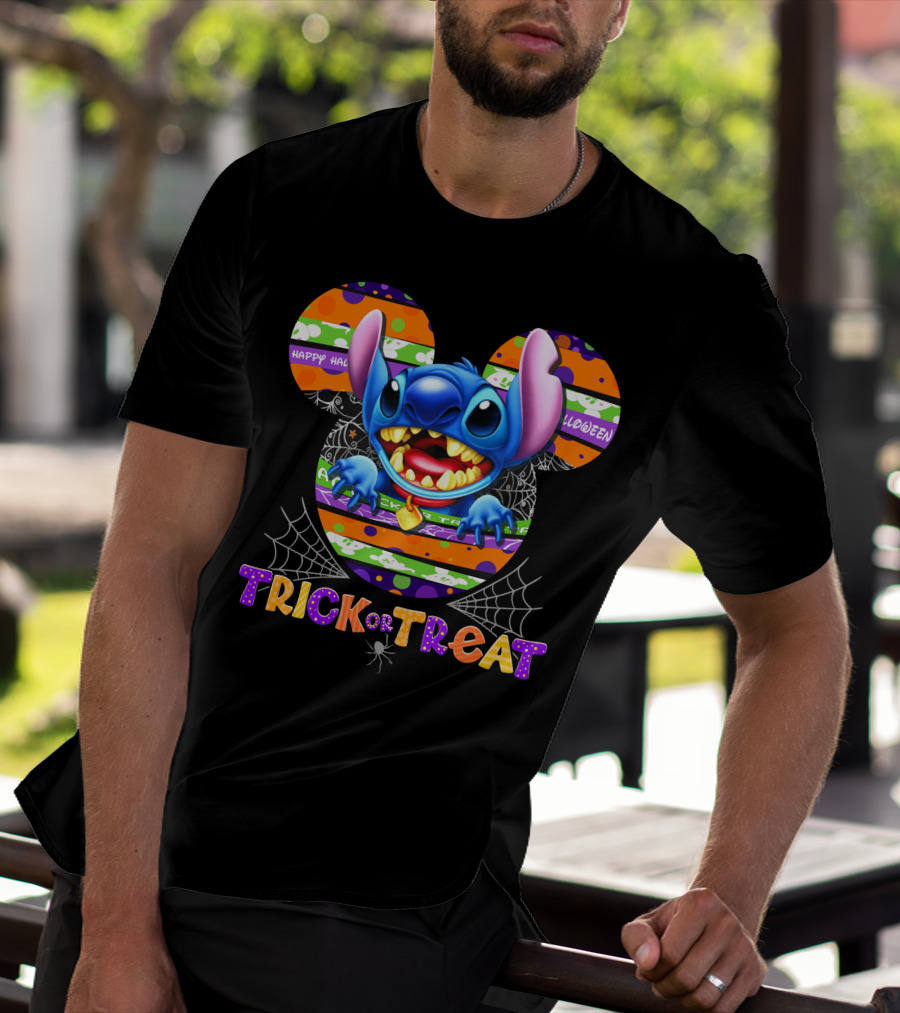 Happy Halloween Stitch Trick Or Treat Mickey Ears T-Shirt