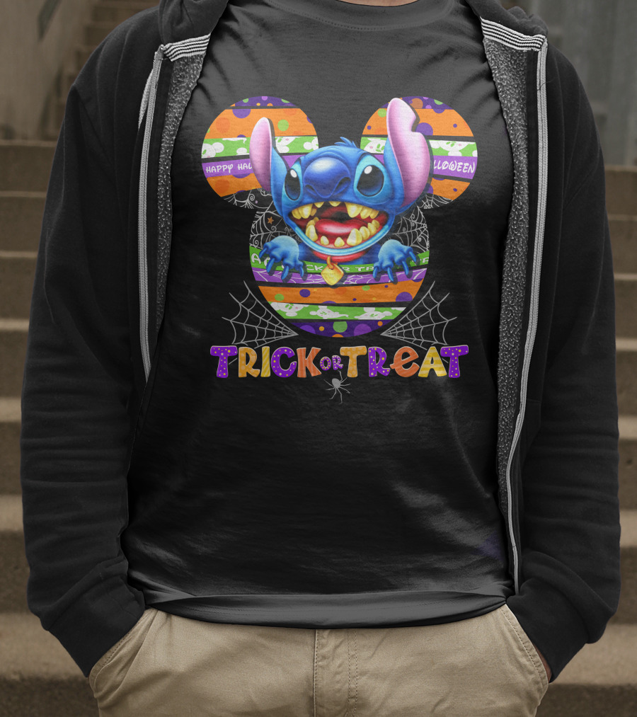 Happy Halloween Stitch Trick Or Treat Mickey Ears T-Shirt