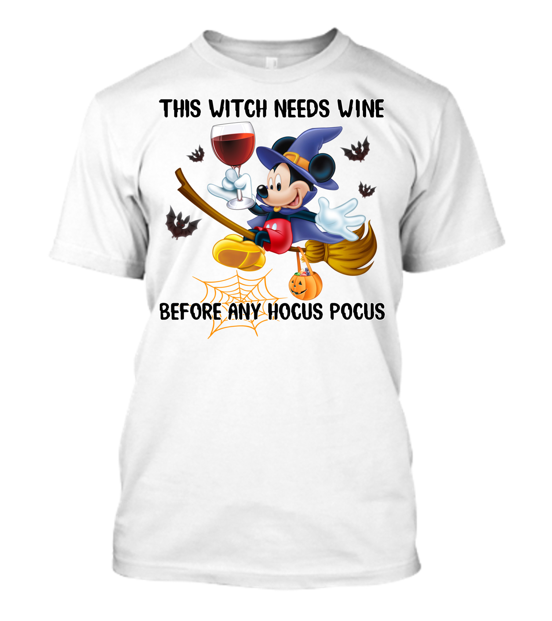 This Witch Needs Wine Before Any Hocus Pocus Broomstick Wineglass Halloween T-Shirt