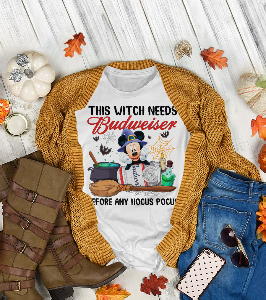 This Witch Needs Budweiser Before Any Hocus Pocus Mickey Halloween T-Shirt