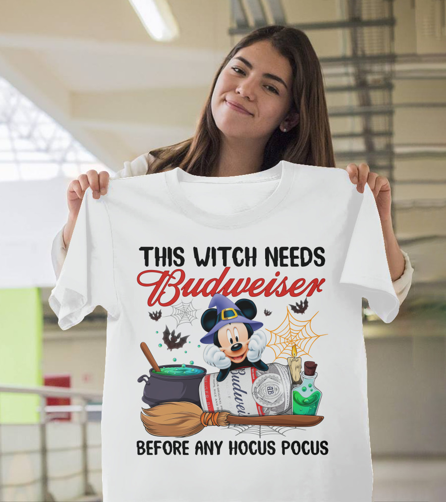 This Witch Needs Budweiser Before Any Hocus Pocus Mickey Halloween T-Shirt