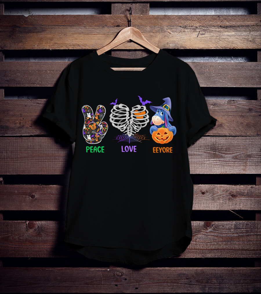 Peace Love Eeyore Halloween Pumpkin Skeleton Costume T-Shirt